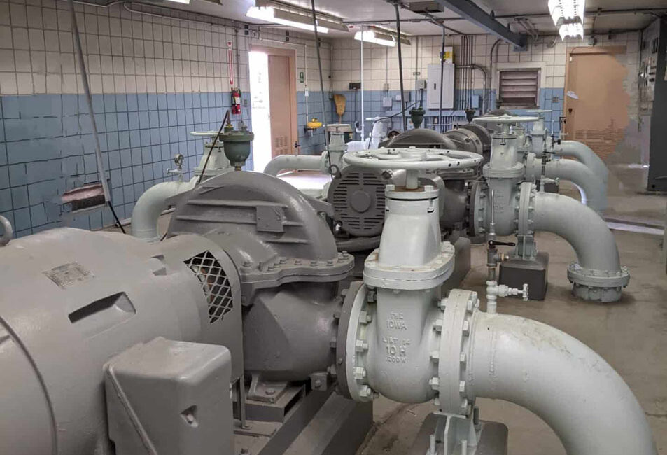 municipal water pump system in industrial setting