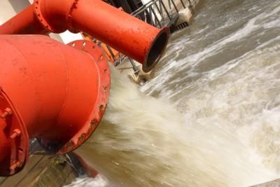 sewage discharging from red pump system