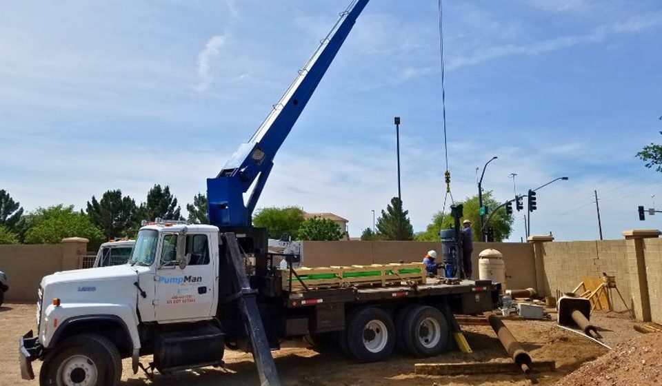 Manitex 2583 boom truck from PumpMan installation